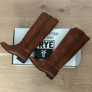 Frye Cara Cognac Leather Knee High Tall Boots Size 8